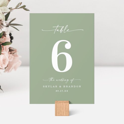 Simple Solid Color Light Leaf Green Wedding Table Number