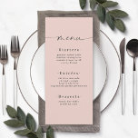Simple Solid Color Light Pastel Pink Wedding Menu<br><div class="desc">Simple Solid Color Light Pastel Pink Wedding Menu. This modern chic Menu Card is simple classic and elegant with a plain solid color background and a pretty signature script calligraphy font with tails. Shown in the new Colorway. With a pretty monogram on the back side. Available in several color options,...</div>