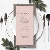 Simple Solid Color Light Pastel Pink Wedding Menu