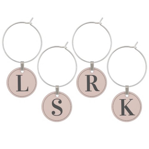 Simple Solid Color Light Pink Monogram Initial Wine Charm