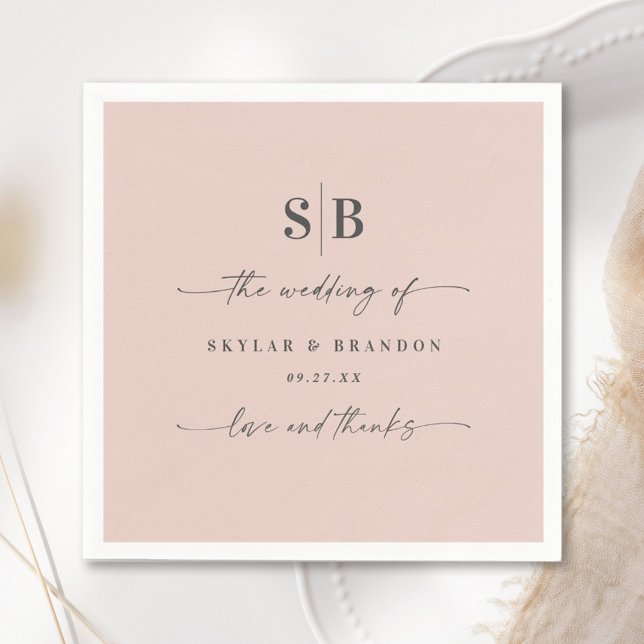 Simple Solid Color Light Pink Wedding Monogram Napkins (Creator Uploaded)