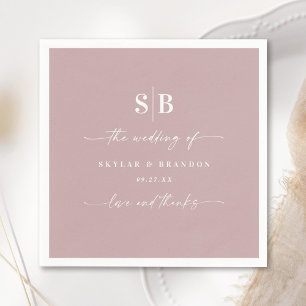 Simple Solid Color Mauve Pink Wedding Monogram Napkins
