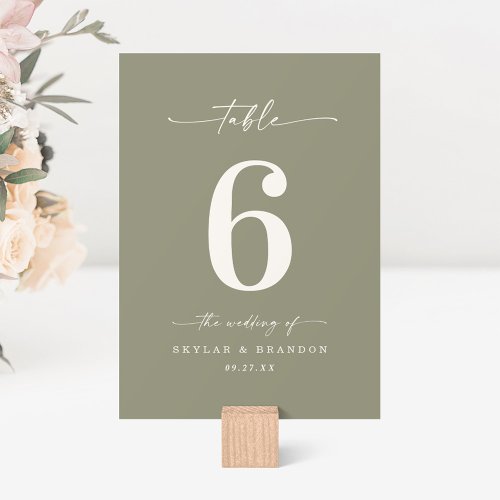 Simple Solid Color Medium Lily Green Wedding Table Number