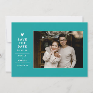 Simple Solid Color Modern Heart Photo Aqua Save The Date