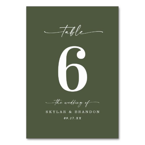 Simple Solid Color Monstera Dark Green Wedding Table Number