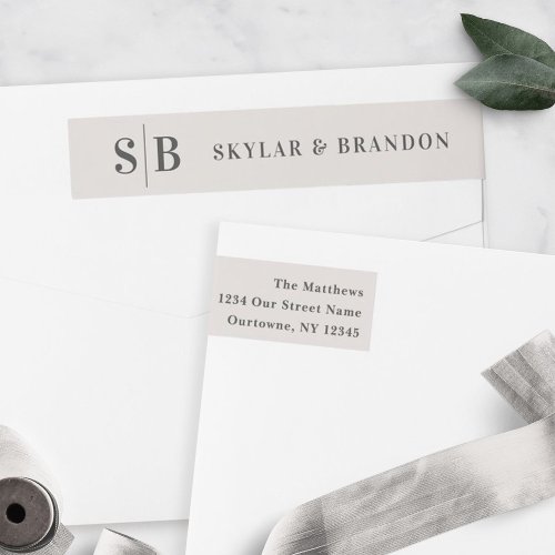 Simple Solid Color Off_White Wedding Monogrammed Wrap Around Label