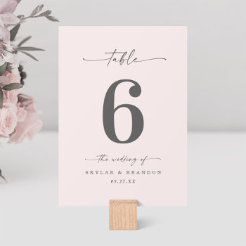 Simple Solid Color Pale Powder Pink Wedding Table Number by GraphicBrat at Zazzle