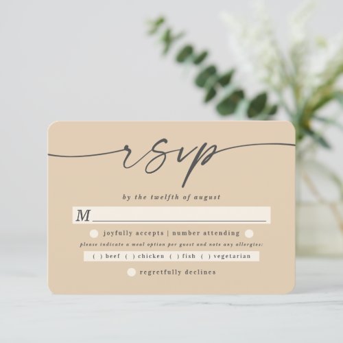 Simple Solid Color Pale Yellow Wedding Meal Choice RSVP Card