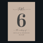 Simple Solid Color Sand Khaki Beige Wedding Table Number<br><div class="desc">Simple Solid Color Sand Khaki Beige Wedding Dinner Table Numbers. This modern chic Table Card is simple classic and elegant with a plain solid background color and a pretty signature script calligraphy font with tails. Shown in the Chic Sand Khaki Beige Colorway. Available in several color options, or feel free...</div>