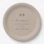 Simple Solid Color Taupe Beige Monogrammed Wedding Paper Plates