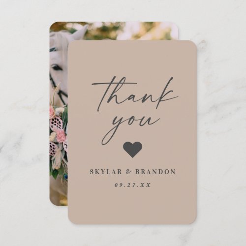 Simple Solid Color Taupe Beige Photo Wedding Thank You Card