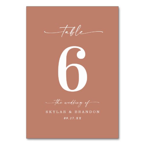 Simple Solid Color Terracotta Clay Orange Wedding Table Number