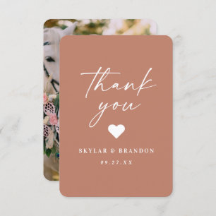 Simple Solid Color Terracotta Clay Photo Wedding Thank You Card