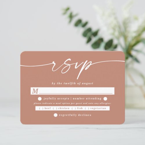 Simple Solid Color Terracotta Wedding Meal Choice RSVP Card