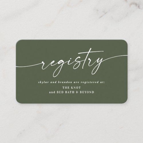 Simple Solid Dark Green Color Wedding Registry Enclosure Card