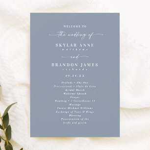 Simple Solid Dusty Blue Wedding Ceremony Program
