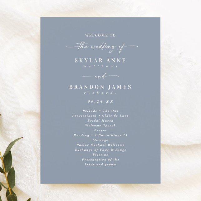Simple Solid Dusty Blue Wedding Ceremony Program (Creator Uploaded)