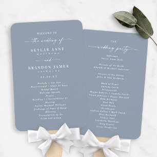 Simple Solid Dusty Blue Wedding Ceremony Program Hand Fan