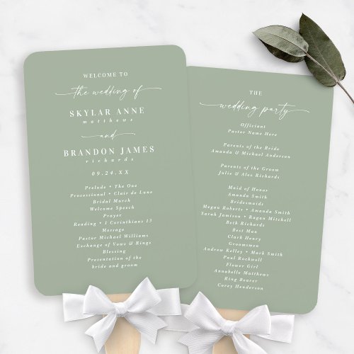 Simple Solid Leaf Green Wedding Ceremony Program Hand Fan