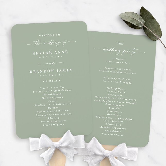 Simple Solid Leaf Green Wedding Ceremony Program Hand Fan (Creator Uploaded)