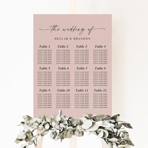 Simple Solid Light Pink Guest Seating Chart Sign