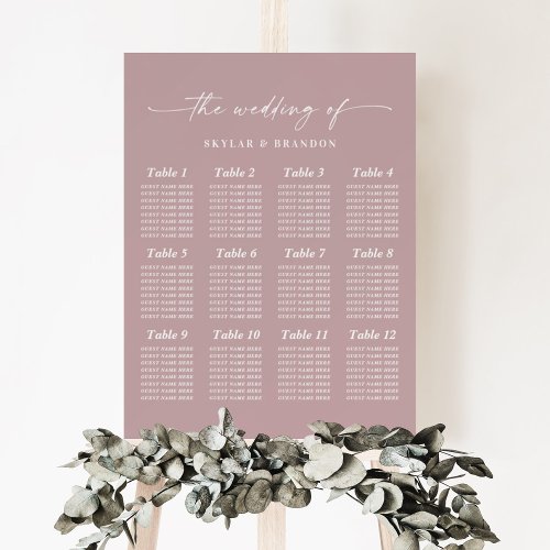 Simple Solid Mauve Pink Guest Seating Chart Sign