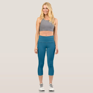Simple Solid Ocean Blue Color Capri Leggings