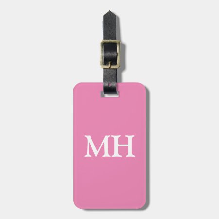 Simple Solid Pink Initials Monogram Custom Girls Luggage Tag