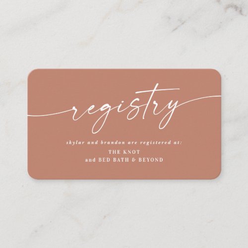 Simple Solid Terracotta Color Wedding Registry Enclosure Card