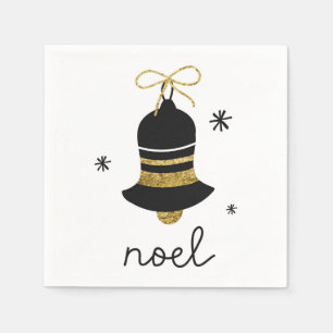 Simple sophisticated black gold bell noel festive  napkins
