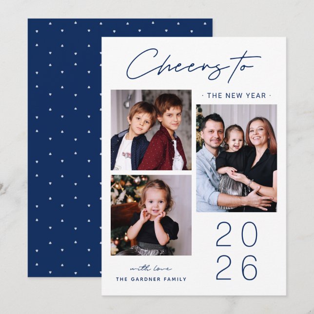Simple Sophistication: 3 Photo New Year 2025 Holiday Card (Front/Back)
