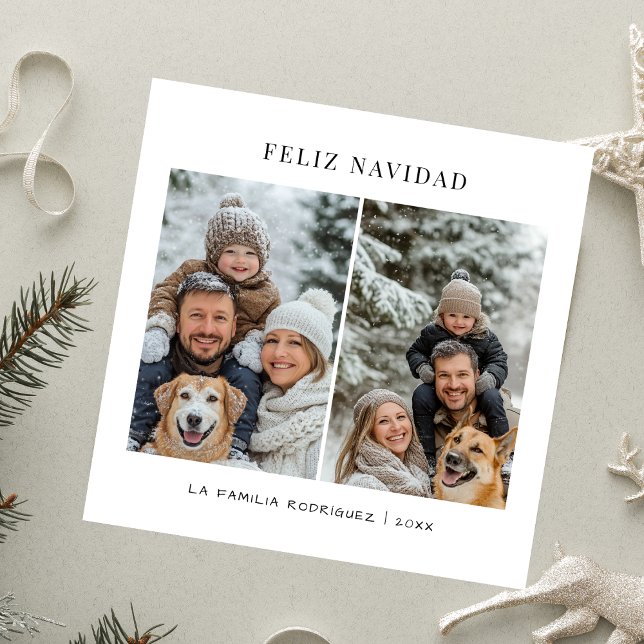 Simple Spanish Christmas 2 Photo Feliz Navidad Holiday Card (Creator Uploaded)