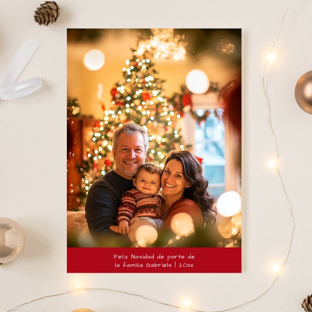 Simple Spanish Christmas Feliz Navidad Photo Red Holiday Card (Creator Uploaded)