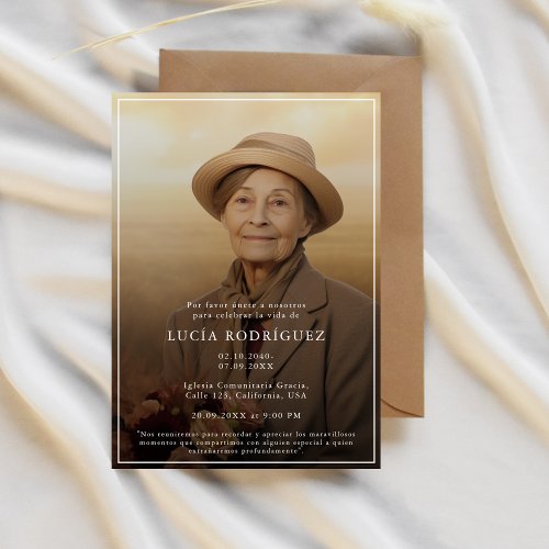 Simple Spanish Funeral Celebracion Memorial Photo Invitation