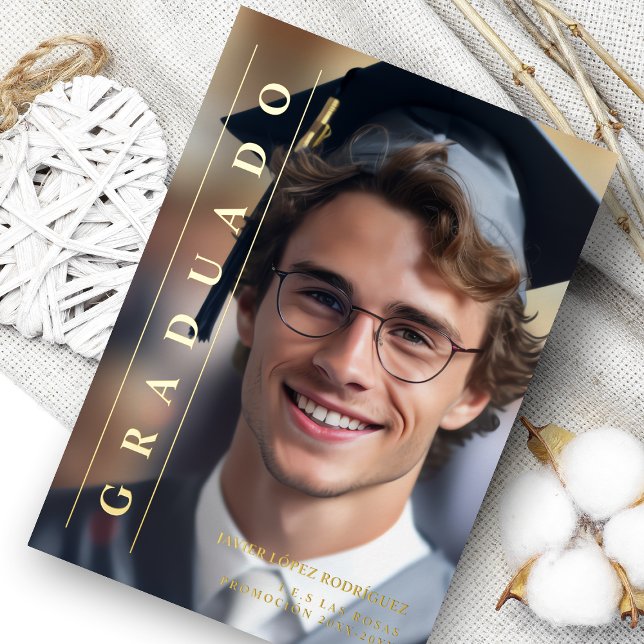 Simple Spanish Grey Photo Graduation Thanks Foil Invitation (Creator Uploaded)