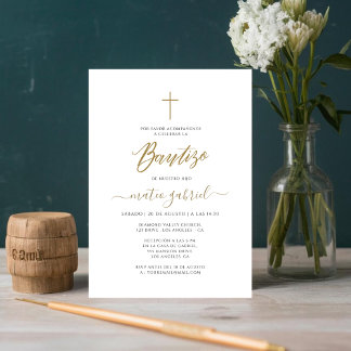 Simple Spanish Invitacione De Bautizo Gold Invitation