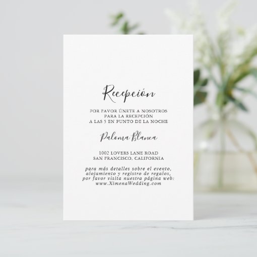 Simple Spanish Wedding Reception Enclosure Card | Zazzle