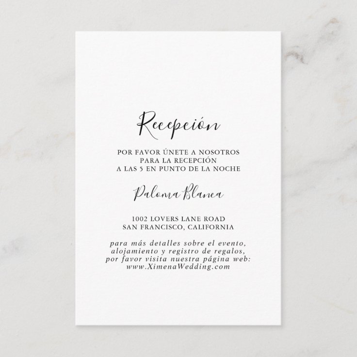 Simple Spanish Wedding Reception Enclosure Card | Zazzle