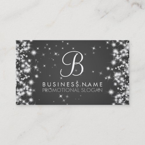 Simple Sparkle Monogram Black Business Cards