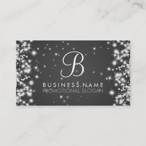 Customizable Simple Sparkle Monogram Black Business Cards