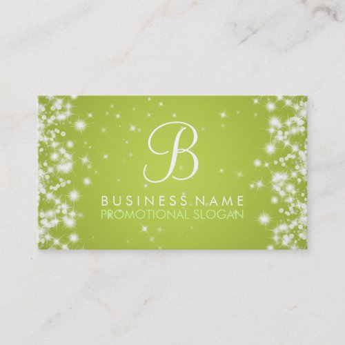Simple Sparkle Monogram Lime Green Business Card Templates