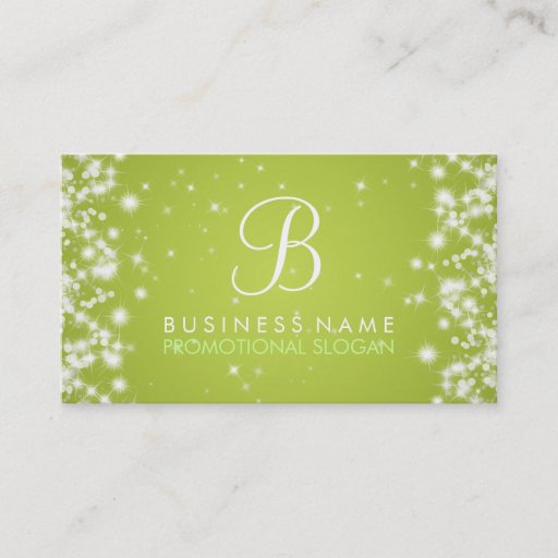 Customizable Simple Sparkle Monogram Lime Green Business Card Templates