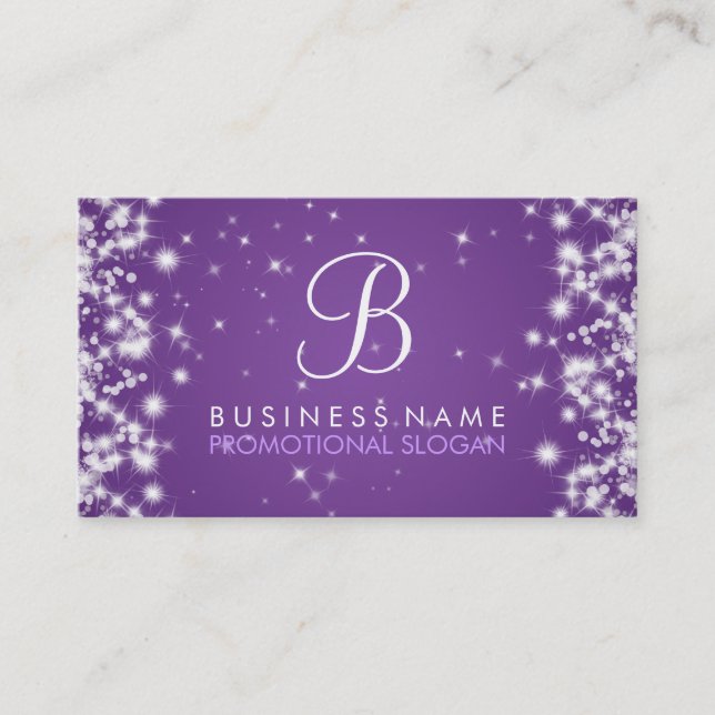 Simple Sparkle Monogram Purple Business Card (Front)