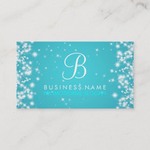 Simple Sparkle Monogram Turquoise Business Card Template