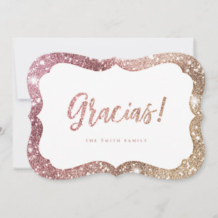 Simple sparkle rose gold glitter gracias invitation