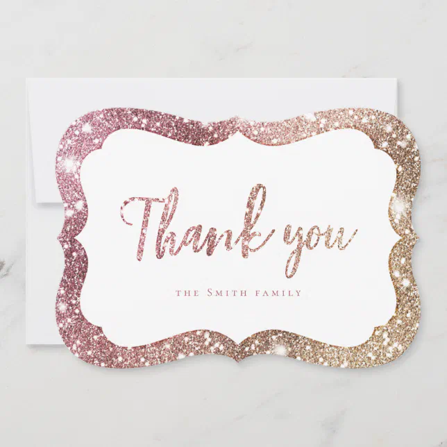 Simple sparkle rose gold glitter thank you invitation | Zazzle
