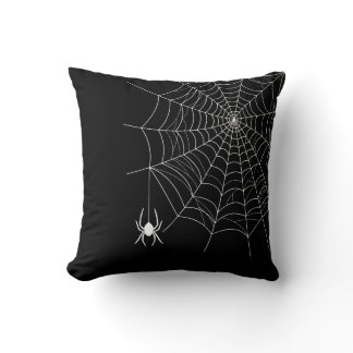 Simple Spider Web And Spider Black Halloween Throw Pillow