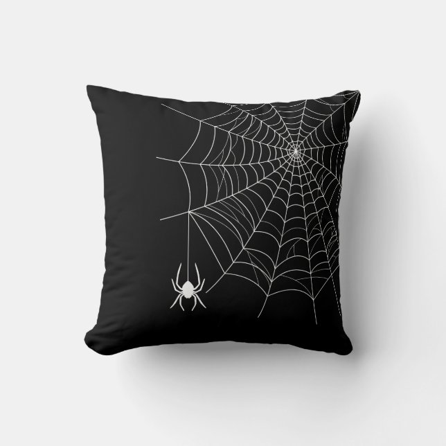 Simple Spider Web And Spider Black Halloween Throw Pillow (Front)