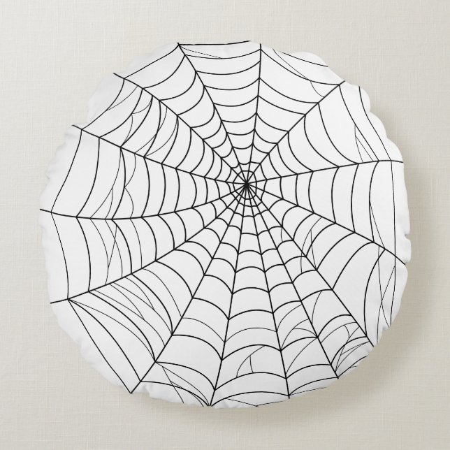 Simple Spider Web Cobweb Line Art Halloween Round Pillow (Front)