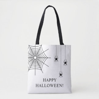 Simple Spiders And Spiderweb Happy Halloween Tote Bag